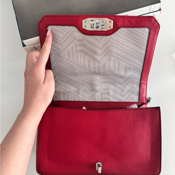 Rebecca Minkoff Leather Chevron Quilted Crossbody Flap Boy Bag Red Silver - Picture 5 of 12